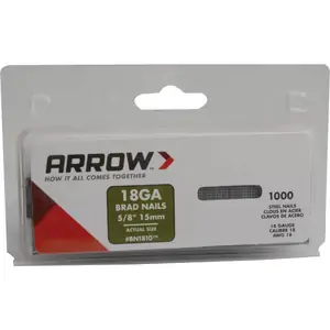 Arrow 18 Gauge Brad Nails 15mm Pack of 1000