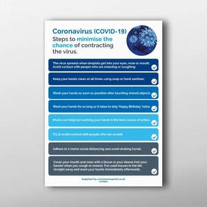 BSO COVID19 Steps to Minimising Poster A4 Removable Self Adhesive Vinyl Poster