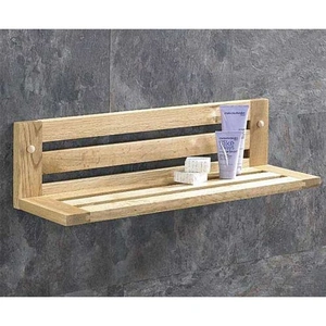 Click Basin Long Slatted Bathroom or Bedroom Shelf in Natural Solid Oak 600mm Hand Crafted Bathroom Shelf