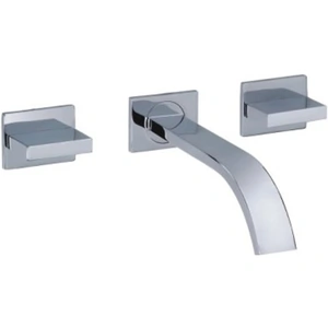 Click Basin Wall Mounted Bathroom Basin Mixer Tap in Chrome Three Hole Tap with Curved Spout Quadrato