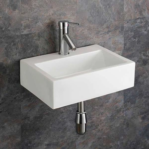 Click Basin Rectangular Wall Hung Bathroom Basin in White Ceramic 430mm x 325mm Barletta Sink