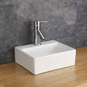 Click Basin Small Rectangular Bathroom Basin in White Ceramic 330mm x 290mm Salerno