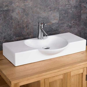 Click Basin Large Wide Rectangular Countertop Bathroom Basin in White Ceramic 700mm x 340mm Aprilia
