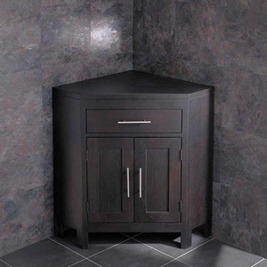Click Basin Large Dark Oak Corner Vanity Cabinet Solid Oak Bathroom Storage 800mm High Alta