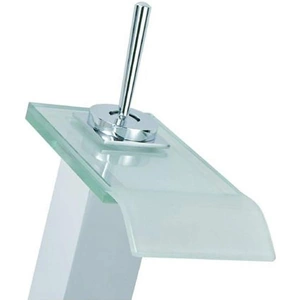 Quadrato Angled Glass Spout Waterfall Single Lever Basin Mixer Tap Chrome Clear ClickBasin WF 1305 - 3 Tap - W