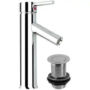 Tall Chrome Tap with Unslotted Waste ClickBasin CB03010000