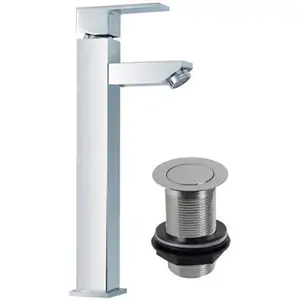 Tall Square Chrome Tap with Unslotted Waste ClickBasin CB06010000