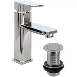 Low Square Chrome Tap with Unslotted Waste ClickBasin CB05010000