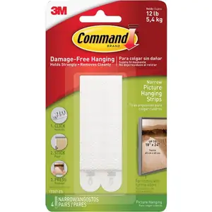 Command Narrow Picture Hanging Adhesive Strips White Pack of 4