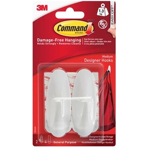 Command™ Medium White Designer Hooks (Pack 2)