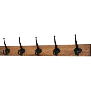 5 Black Vintage Traditional Double Hooks on Antique Effect Wooden Board - 685mm - Decorails