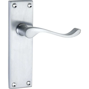 Satin Chrome Victorian Long Backplate Scroll Lever Latch Door Handle - Pair - Designer Levers