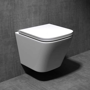 Durovin Bathrooms Rimless Wall Hung Square Toilet WC Pan With Soft Close Seat - Aachen 112