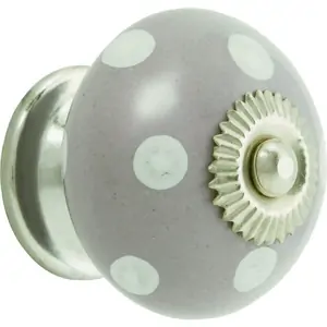 Elite Knobs & Handles Ceramic Cabinet Knob - Grey/White Polkadot - 40mm - Elite Knobs & Handles