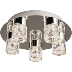 Endon Collection Lighting Imperial 5 Light Bathroom Flush Ceiling Light Chrome, Clear Glass with Bubbles IP44