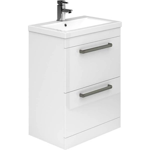 Essential Nevada 600mm White 2 Drawer Floor Standing Washbasin & Unit MDF EFP302WH