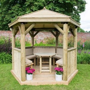 Forest Garden 10'x9' (3x2.7m) Luxury Wooden Furnished Garden Gazebo with Traditional Timber Roof - Seats up to 10 people