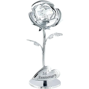 Modern 1st Anniversary Silver Plated Flower with Clear Swarovski Crystal Bead by Happy Homewares