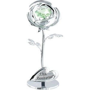 Modern 55th Anniversary Silver Plated Flower with Green Swarovski Crystal Bead by Happy Homewares