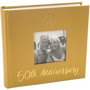 Lovely Golden 50th Wedding Anniversary Photo Album with Double Heart Decoration by Happy Homewares