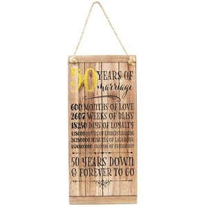 Beautifully Designed 50th Anniversary Vintage MDF Hanging Plaque with Rope by Happy Homewares