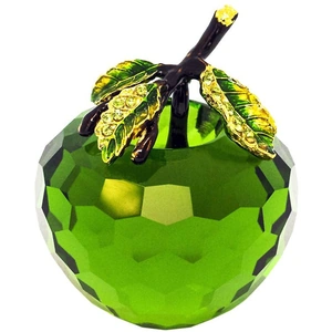 Pure Crystal Glass Green Apple with Leaf Decoration Ornament by Happy Homewares