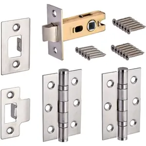 Door Latch Pack - 75mm - Satin Nickel - Hinges/Tubular Latch/Fixings - Hardware Solutions