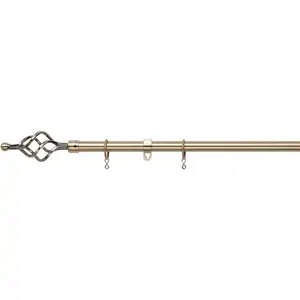 Homebase Antique Brass Extendable Curtain Pole with Cage Finial- 120-210cm (Dia 16/19mm)