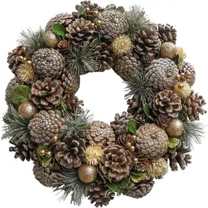 Homebase Natural Gold Pinecone, Berries & Baubles Christmas Wreath - 35cm