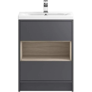 Hudson Reed Coast Grey Gloss 600mm Free Standing 2-Drawer Vanity Cabinet & Basin 1 CST876E