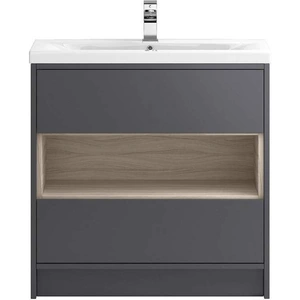 Hudson Reed Coast Grey Gloss 800mm Free Standing 2-Drawer Vanity Cabinet & Basin 1 CST878E