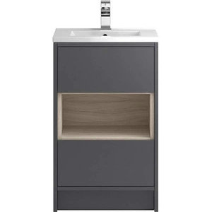 Hudson Reed Coast Grey Gloss 500mm Free Standing 2-Drawer Vanity Cabinet & Basin 2 CST875