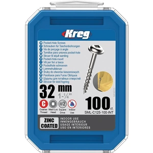 Kreg Tool Kreg SML-C125-100-EUR HD Protec-Kote Pocket-Hole Screws - 64mm / 2.50 , #14 Coarse-Thread, Maxi-Loc - 100 Pack