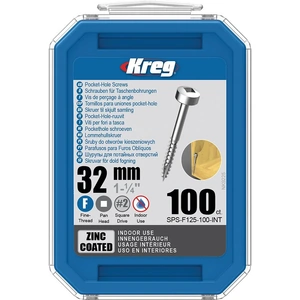 Kreg Tool Kreg SPS-F125-100-EUR Zinc Pocket-Hole Screws - 32mm / 1.25 , #6 Fine-Thread, Pan Head - 100 Pack