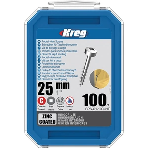 Kreg Tool Kreg SPS-C1-100-EUR Zinc Pocket-Hole Screws - 25mm / 1.00 , #7 Coarse-Thread, Pan Head - 100 Pack