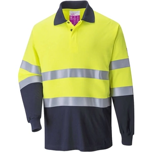 Modaflame Mens Flame Resistant Hi Vis 2-Tone Polo Shirt Yellow / Navy L