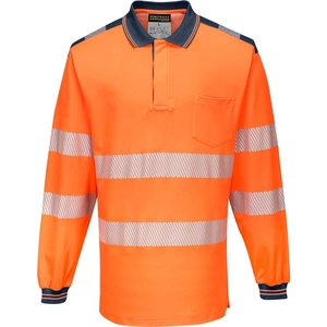 Portwest PW3 Hi Vis Cotton Comfort Polo Long Sleeve Shirt Orange / Navy S
