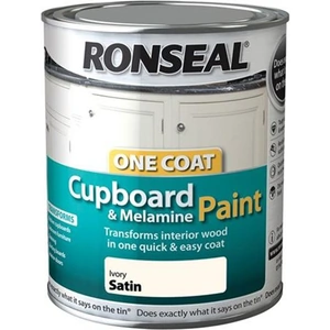 View product details for the Ronseal One Coat Cupboard & Melamine Paint Ivory Satin 750ml