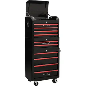 Sealey Premier Retro Style 10 Drawer Roller Cabinet, Mid and Top Tool Chest Black / Red