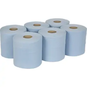 Sealey Blue 2 Ply Paper Towel Wiping Roll Pack of 6