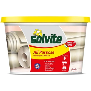 View product details for the Solvite All Purpose Wallpaper Adhesive - 3 Roll Ready Mix Bucket