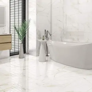 Calacatta Gold Gloss Marble Effect Rectified Porcelain Wall & Floor Tile - 600mm x 300mm White Tile Superstore 8429178320406