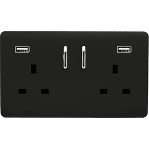 Trendi Switch 2 Gang 13Amp Double Socket and 2 USB Ports - Black