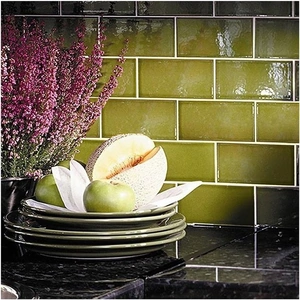 V&A Puddle Glaze Olive Wall Tile - 15.2x7.6cm